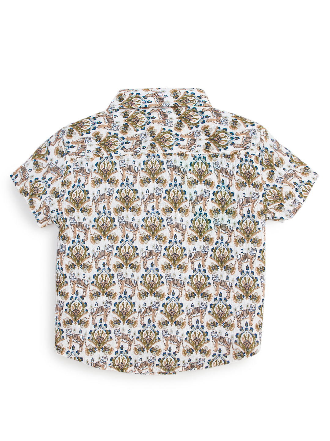 "Baby Boys' Short Sleeve Printed Cotton Shirt – Tiger & Floral Pattern"