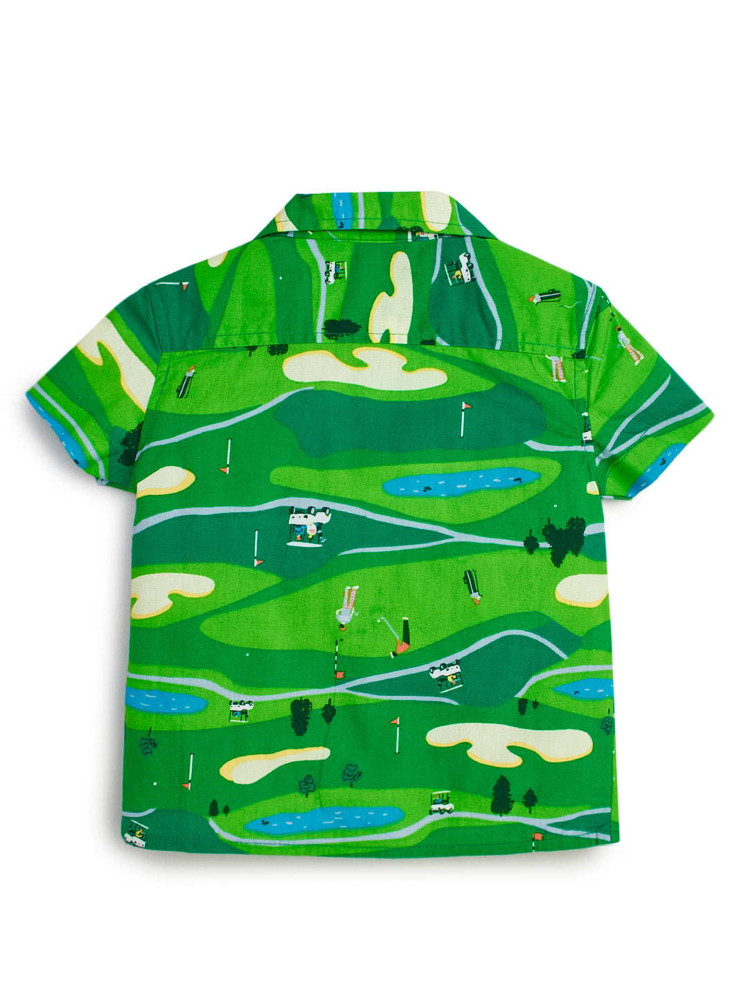 "Baby Boys' Short Sleeve Cotton Shirt – Golf Course Print in Green"