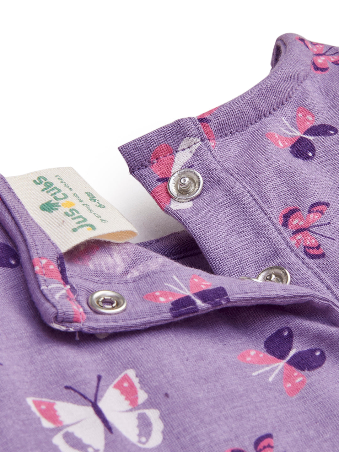 Baby Girls' Butterfly Print Cotton Dress – Purple Short Sleeve Frock with Peter Pan Collar