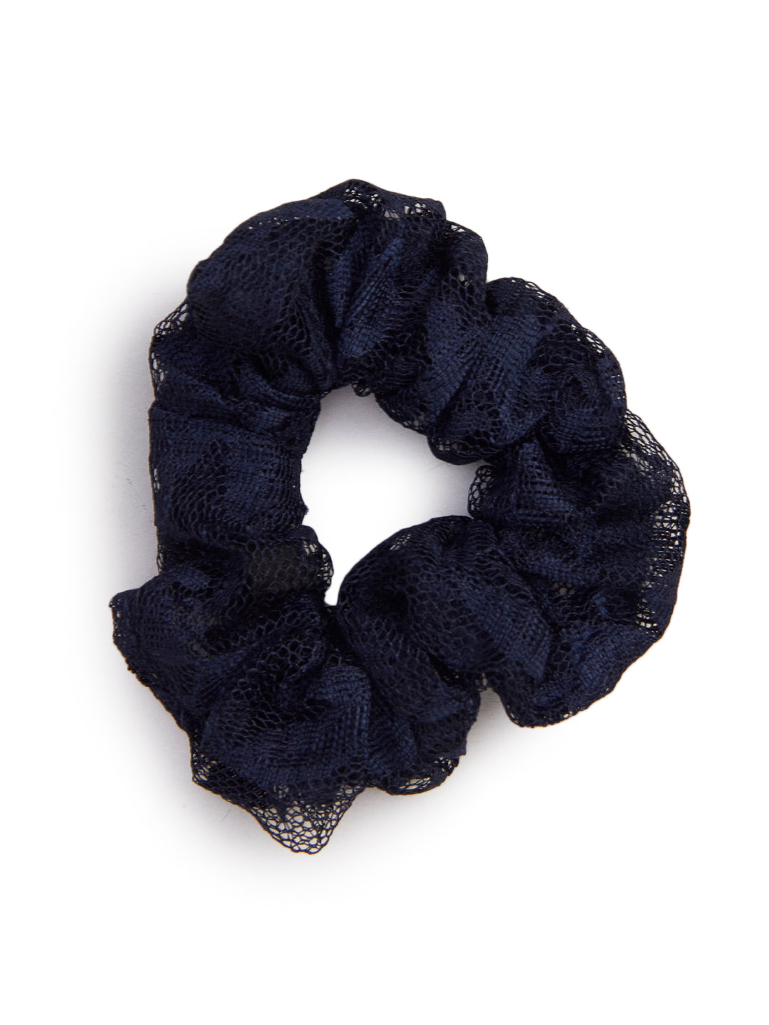 Girls' Denim and Navy Lace Party Dress with Matching Hair Scrunchie – Short Sleeve Button-Front Dress with Bow Accent