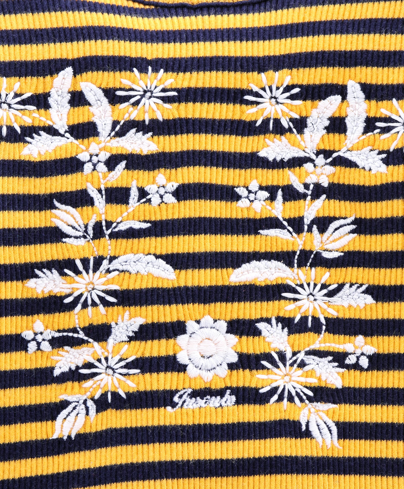 Girls Embroidery Flower Made with Rib Fabric - Yellow