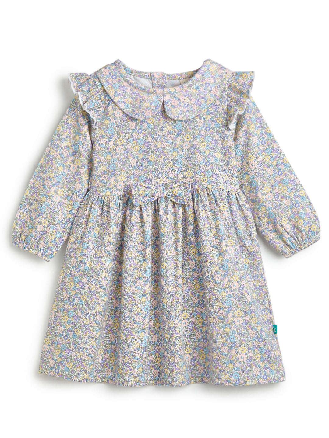 Girls' Long Sleeve Floral Dress with Ruffle Details and Peter Pan Collar