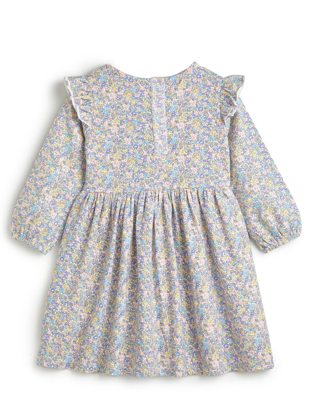 Girls' Long Sleeve Floral Dress with Ruffle Details and Peter Pan Collar