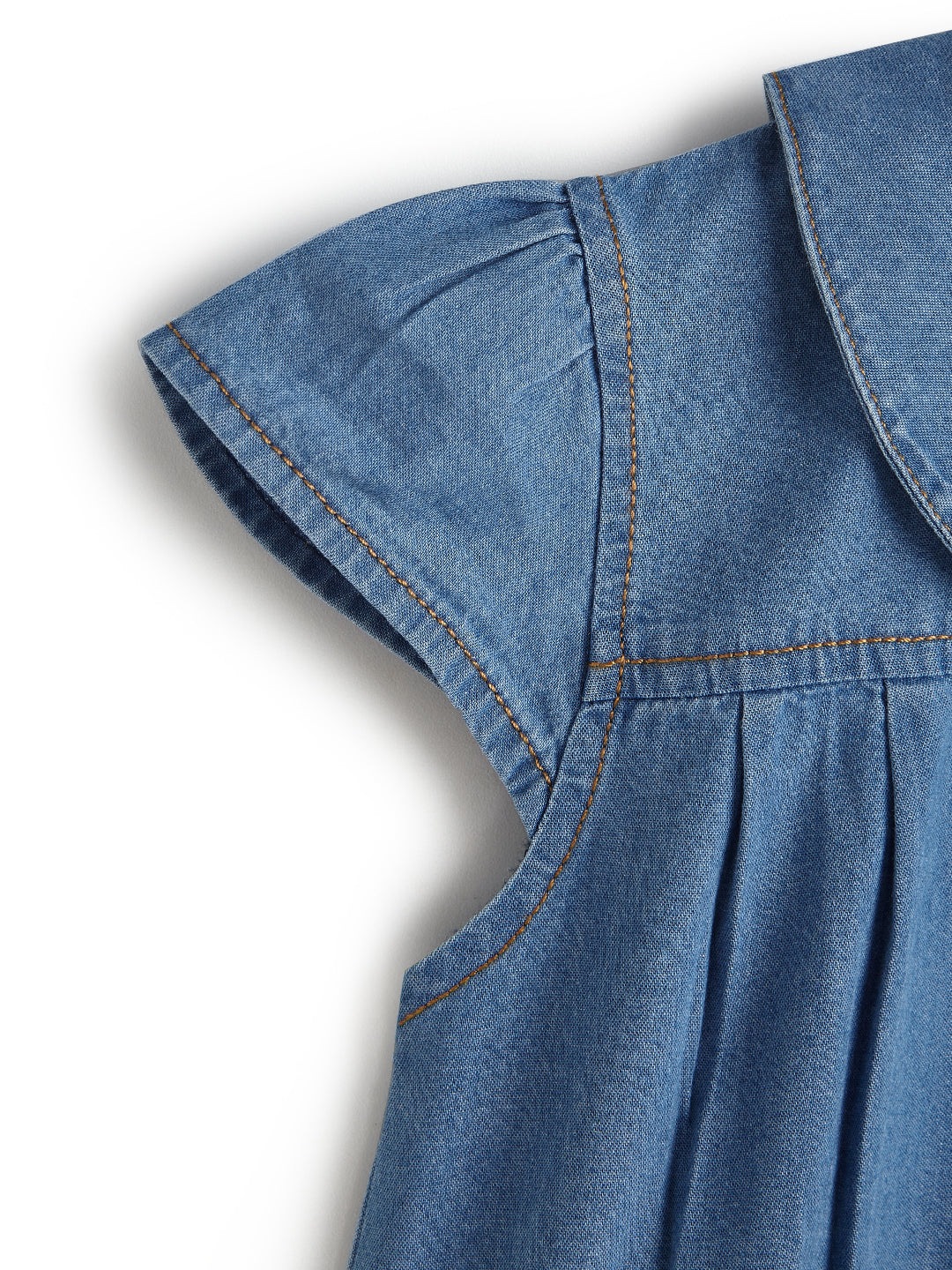 Girls' Denim Top Dress with Embroidered Peter Pan Collar and