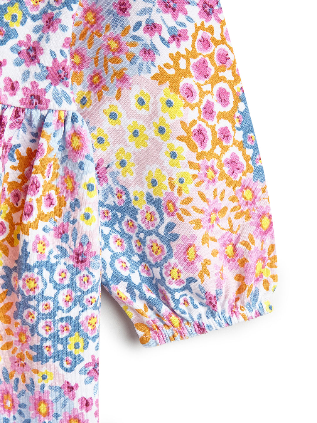 Girls' Multicolor Floral Print Dress with Peter Pan Collar and Ruffle Sleeves