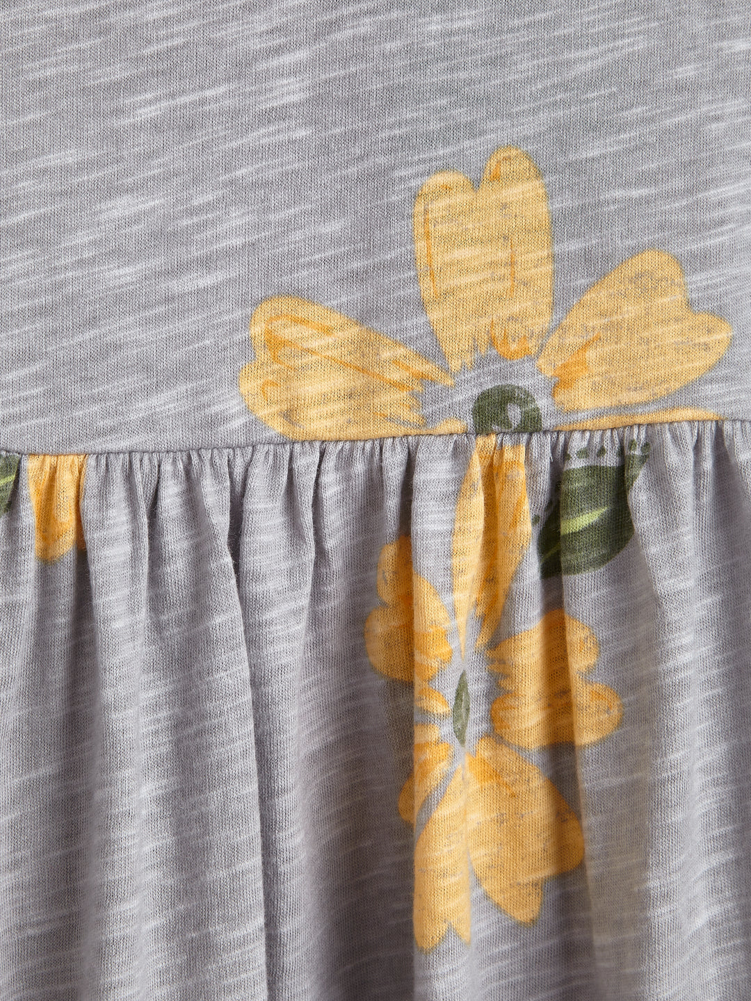 Girls' Grey Floral Print Dress with Peter Pan Collar