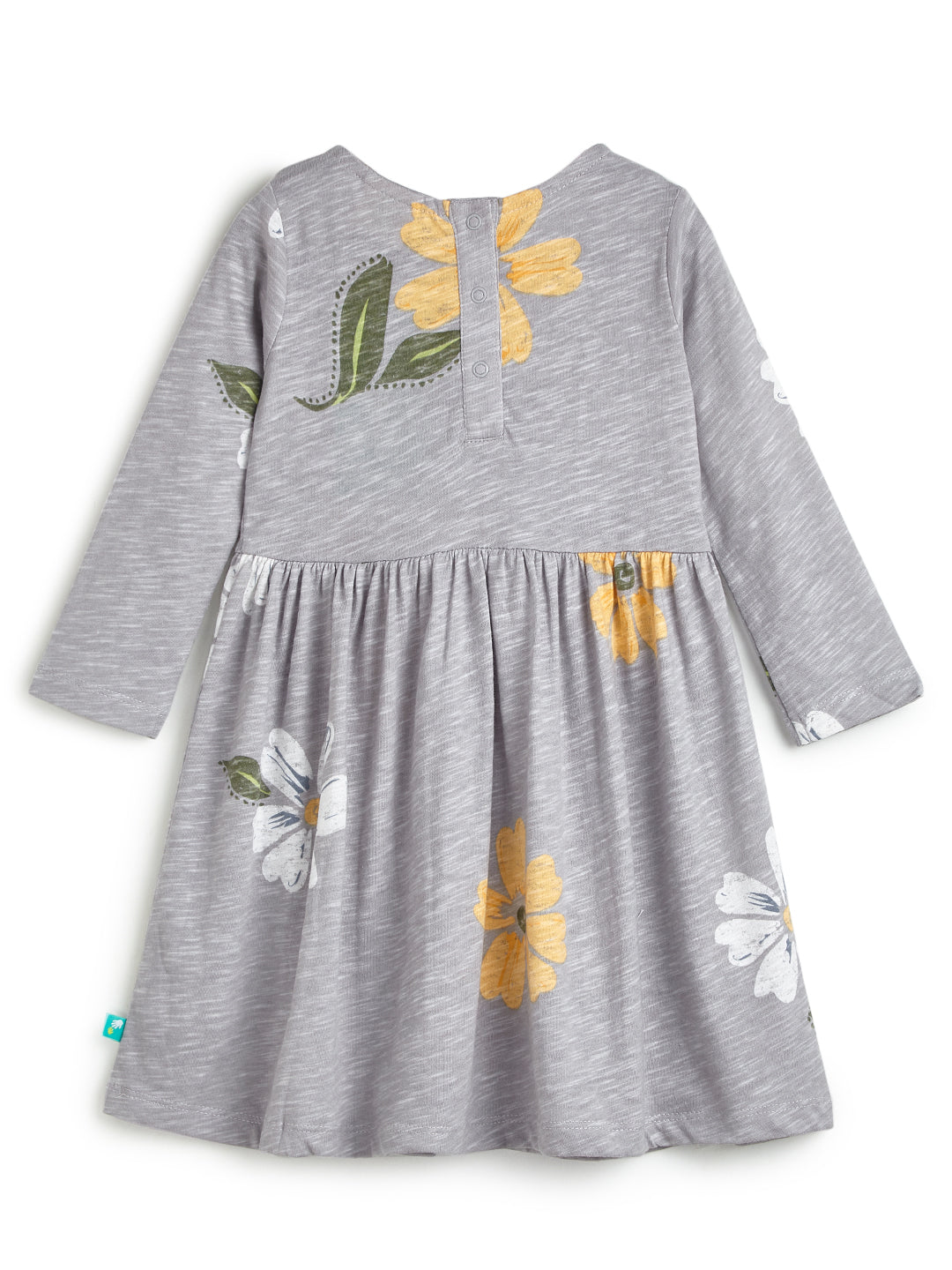 Girls' Grey Floral Print Dress with Peter Pan Collar