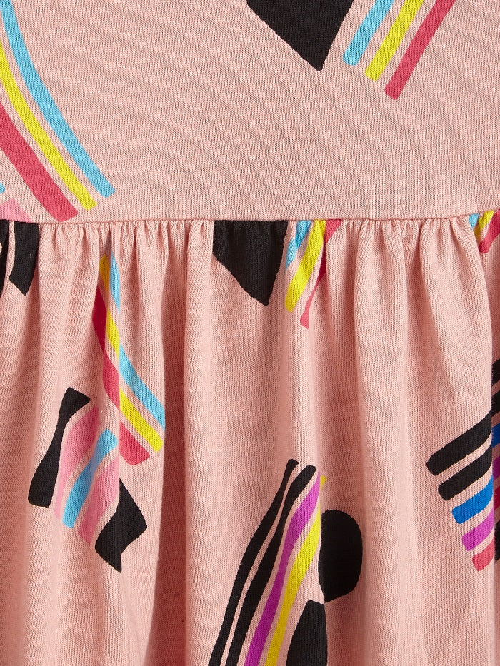 Girls' Pink Abstract Print Dress with Peter Pan Collar