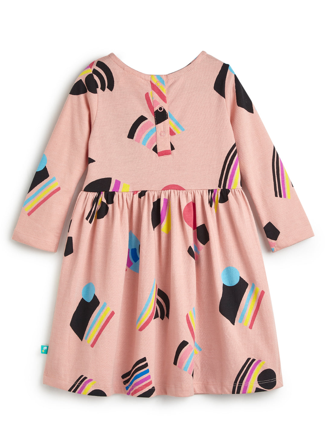 Girls' Pink Abstract Print Dress with Peter Pan Collar