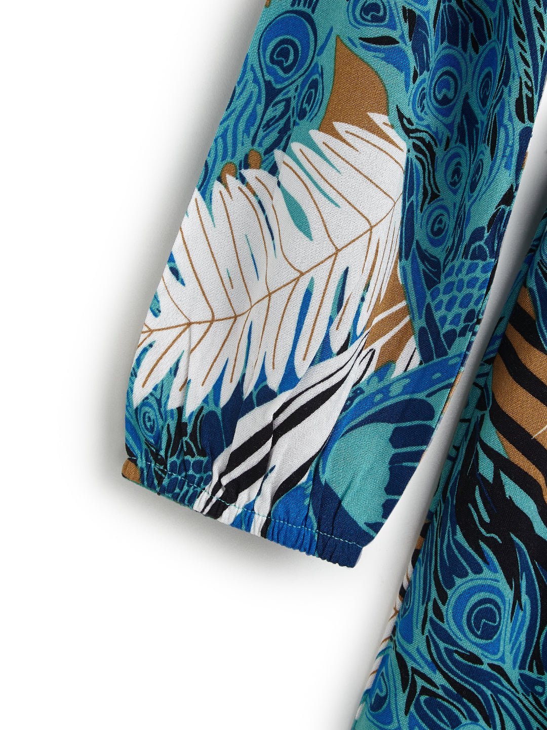 Girls' Blue & Brown Abstract Printed Dress with Ruffle Details