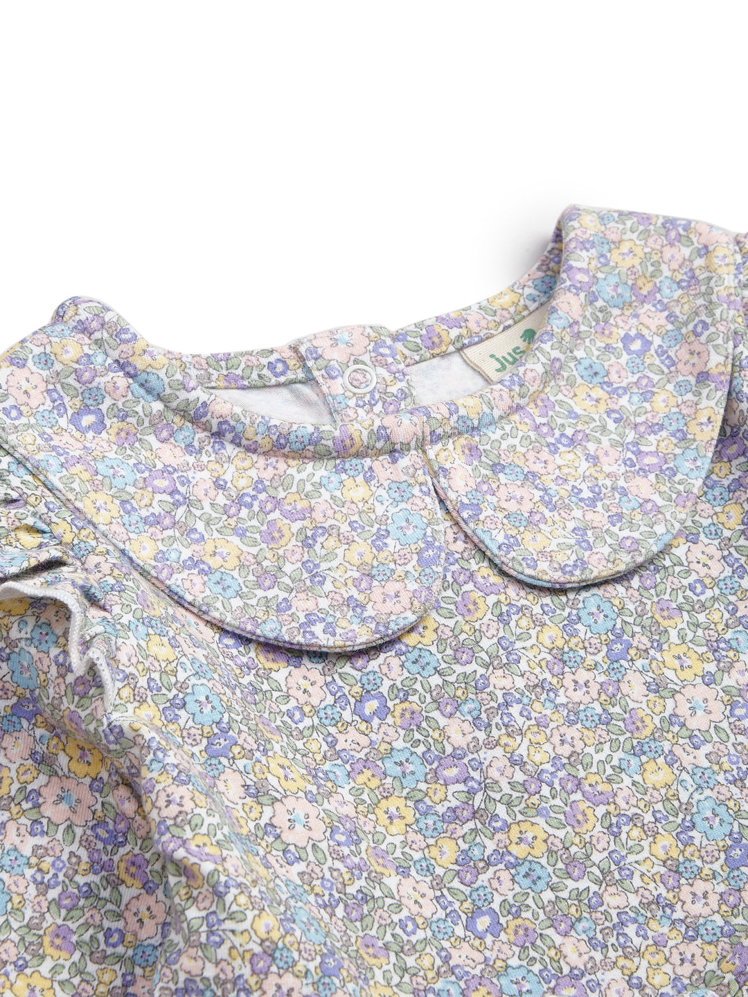 Girls' Long Sleeve Floral Dress with Ruffle Details and Peter Pan Collar