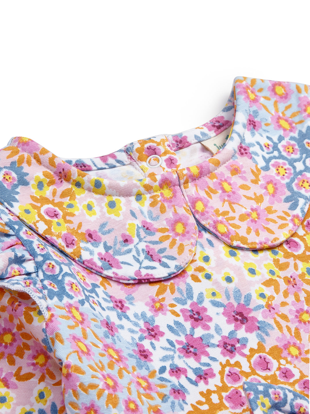 Girls' Multicolor Floral Print Dress with Peter Pan Collar and Ruffle Sleeves
