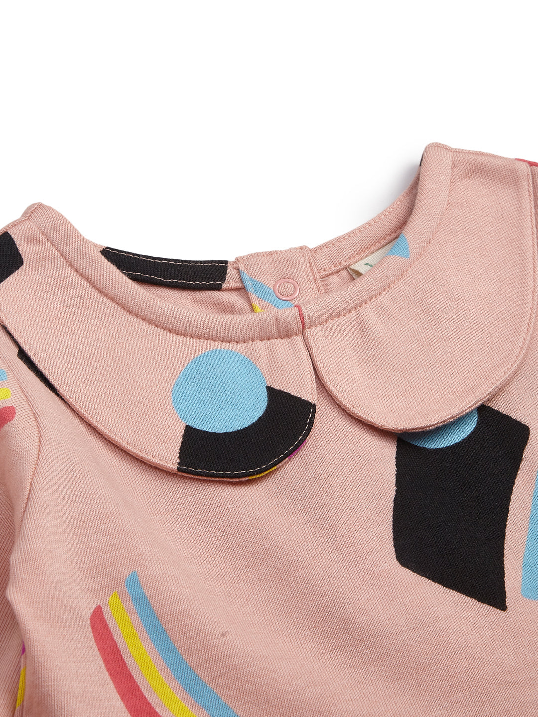 Girls' Pink Abstract Print Dress with Peter Pan Collar