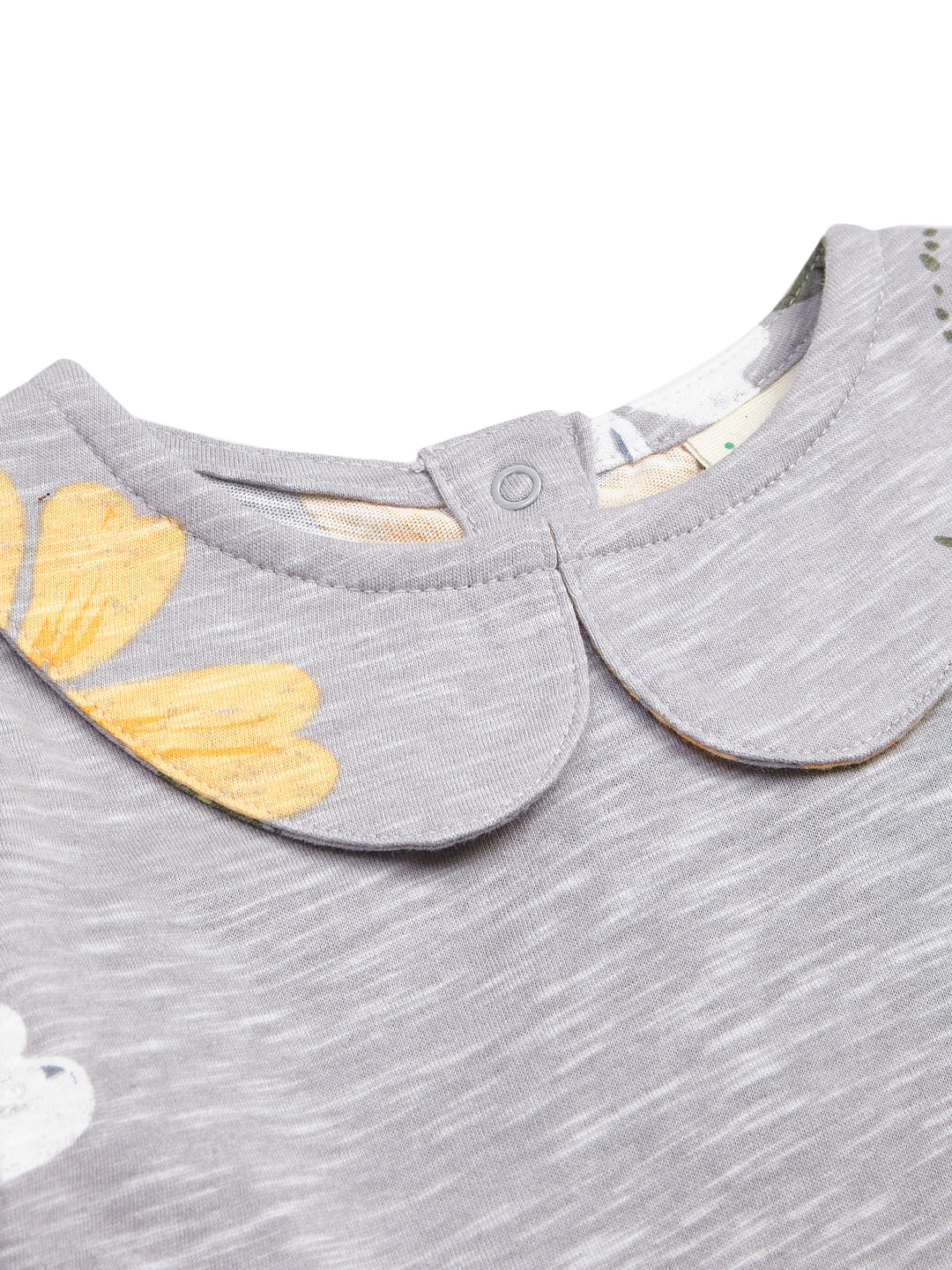 Girls' Grey Floral Print Dress with Peter Pan Collar