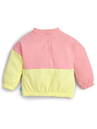 "Baby Girls' Colorblock Sweatshirt with Embroidered Bunny & Floral Design – Pink & Yellow"