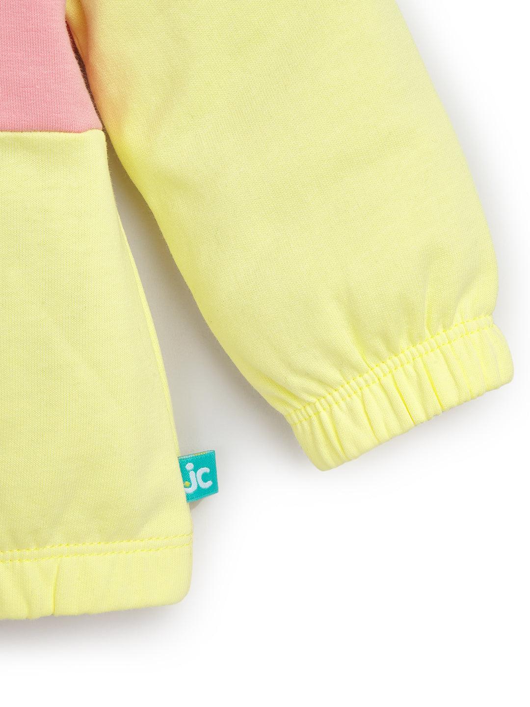 "Baby Girls' Colorblock Sweatshirt with Embroidered Bunny & Floral Design – Pink & Yellow"
