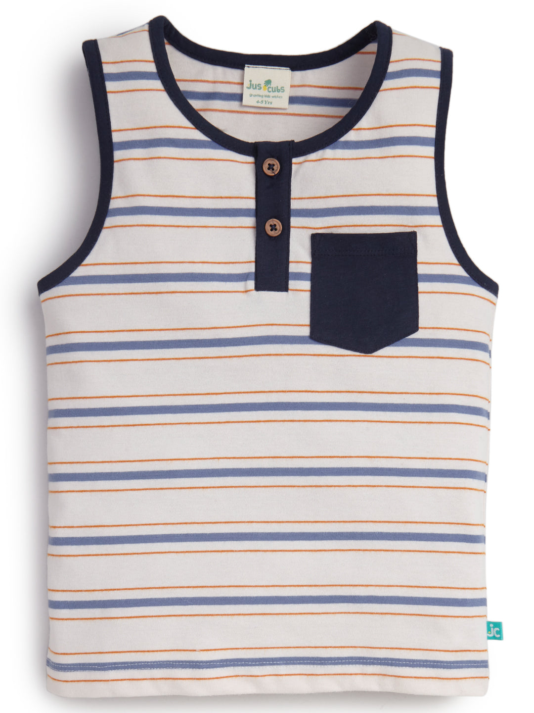Kids' Striped Sleeveless Henley T-shirt with Pocket – Casual Summer Wear