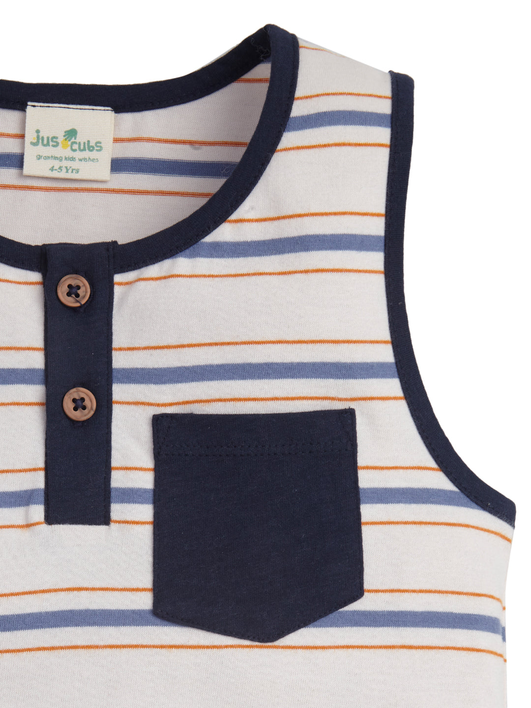Kids' Striped Sleeveless Henley T-shirt with Pocket – Casual Summer Wear