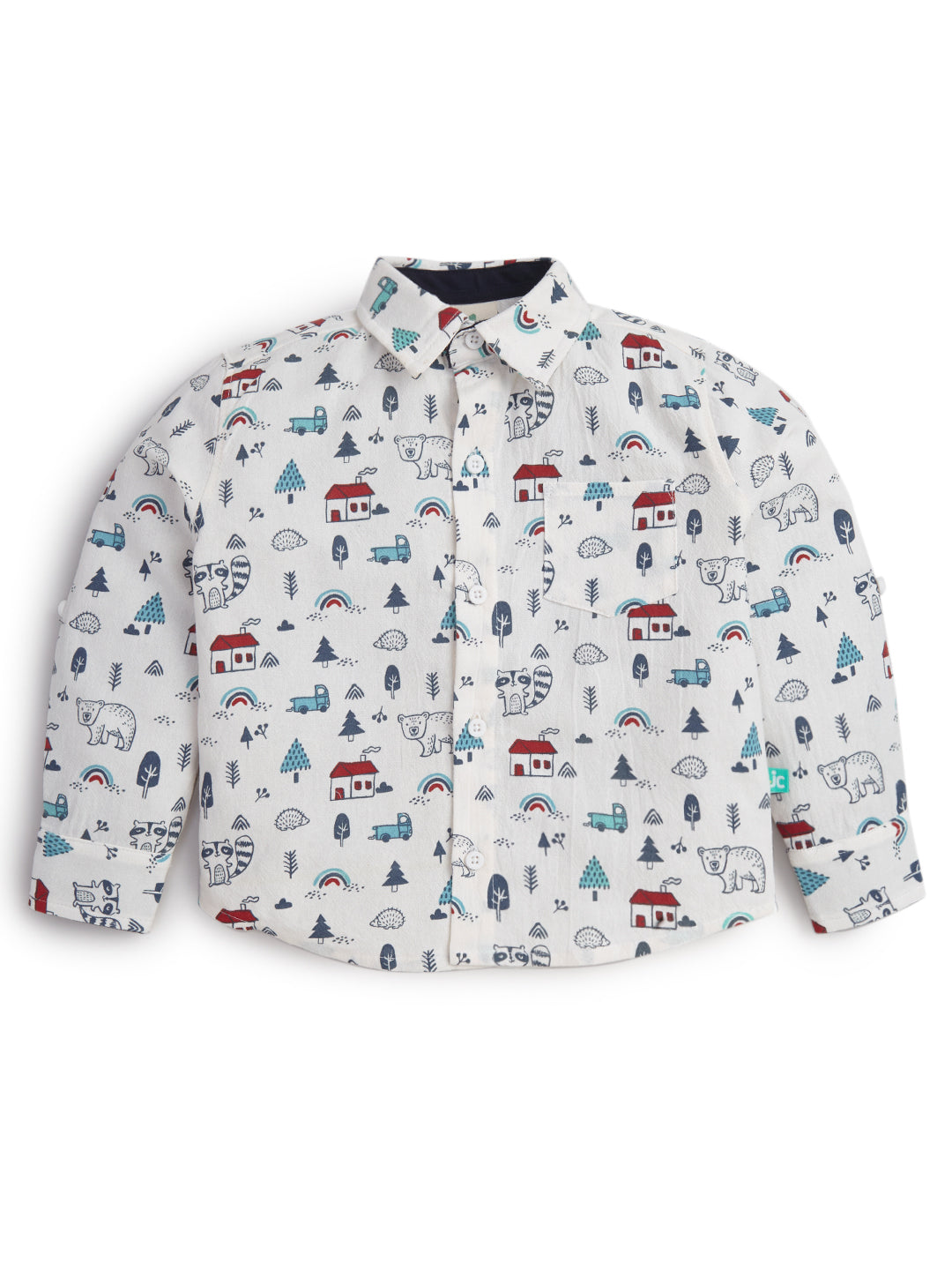 Baby Boys' Formal Outfit – Printed Shirt with Suspenders & Navy Pants