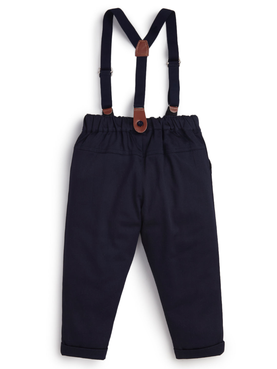 Baby Boys' Formal Outfit – Printed Shirt with Suspenders & Navy Pants