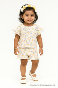 "Baby Girls' Lightweight Floral  Printed Top & Shorts Set – Soft Cotton Blend"