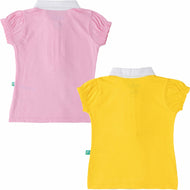 Girls Puff Sleeve Collar Top with Frill Placket – Pink / Yellow