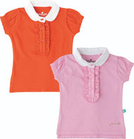 Baby Girls Solid Cotton Top with Peter Pan Collar & Front Ruffle Detailing