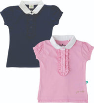 Baby Girls Solid Cotton Collared Top with Ruffle Placket & Puff Sleeves