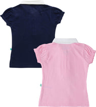Baby Girls Solid Cotton Collared Top with Ruffle Placket & Puff Sleeves