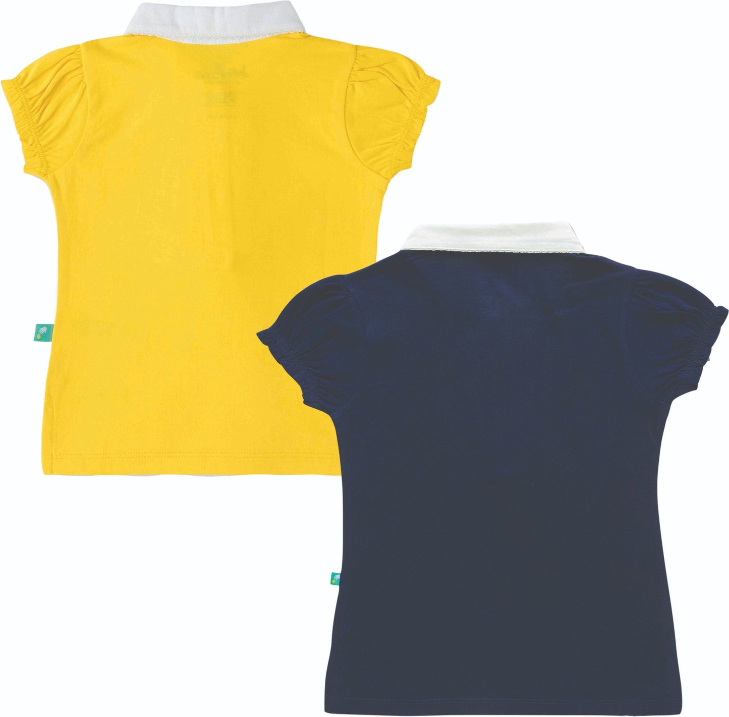 Baby Girls Cotton Collared Top – Ruffle Detail, Half Sleeves (Yellow & Navy Blue)