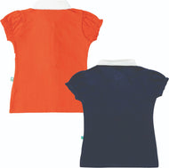 Baby Girls Cotton Collared Top – Ruffle Detail, Half Sleeves (Orange & Navy Blue)