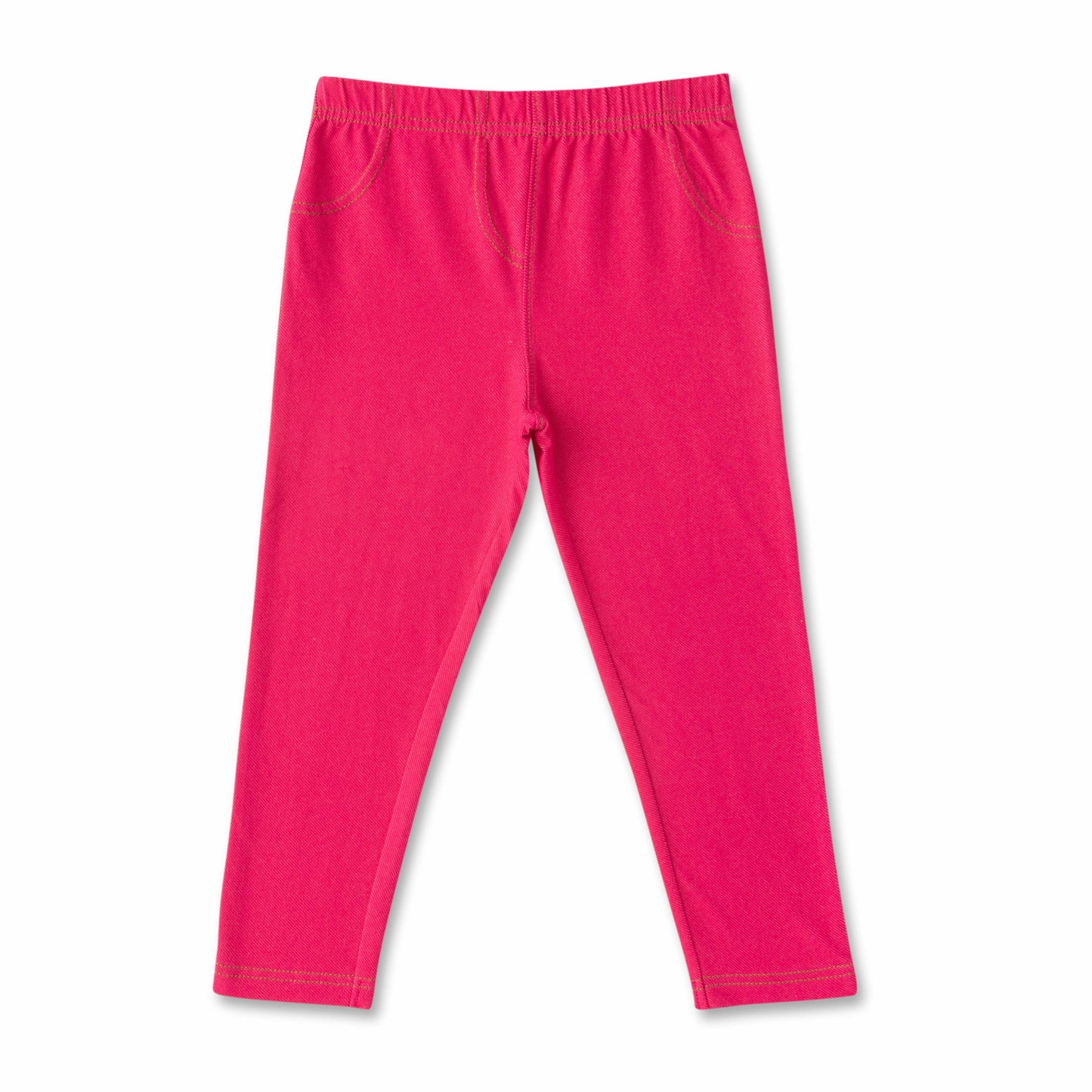 Girl's Cotton Stretch Jeggings – High Waist, Slim Fit, Back Pockets, Fuchsia