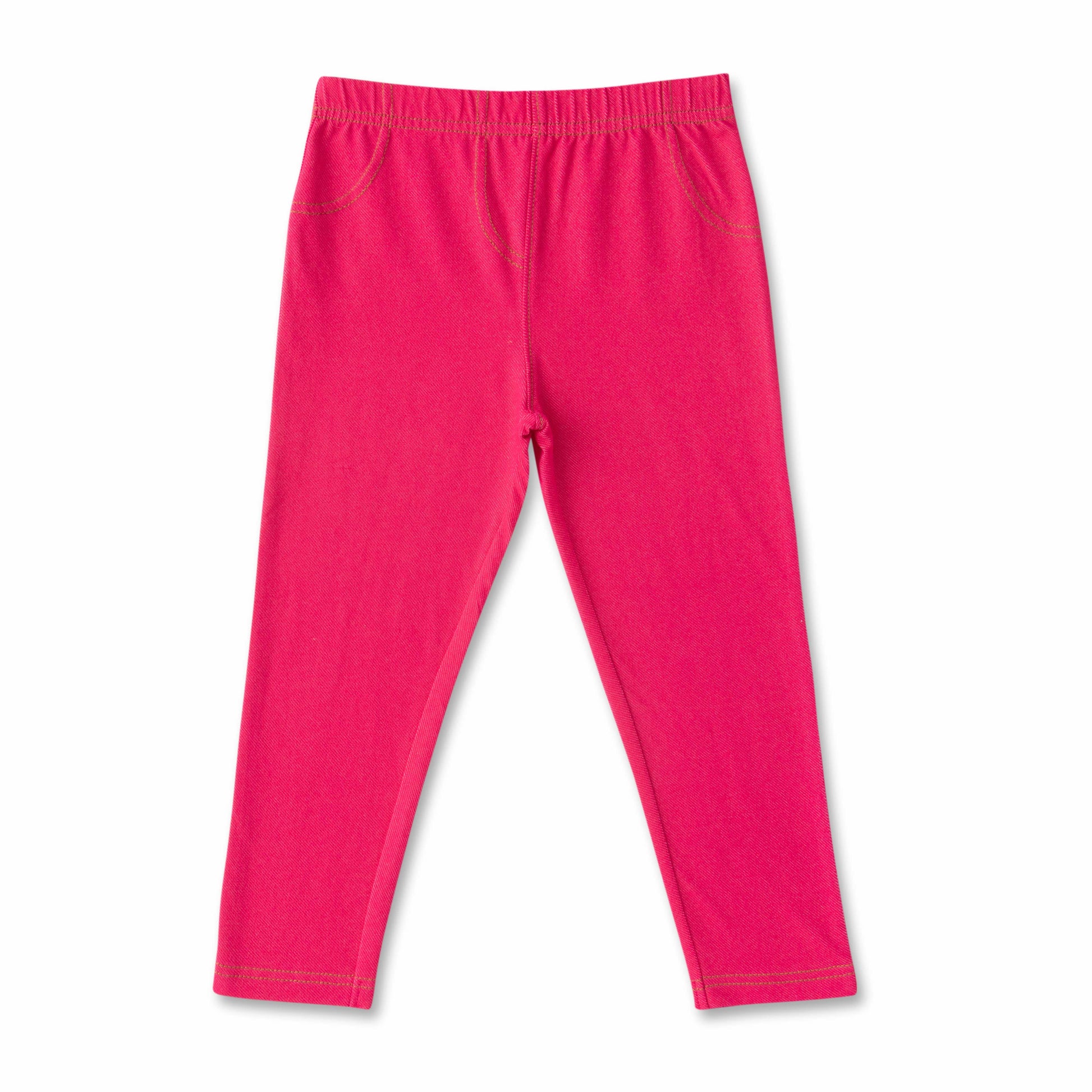Girl's Cotton Stretch Jeggings – High Waist, Slim Fit, Back Pockets, Fuchsia