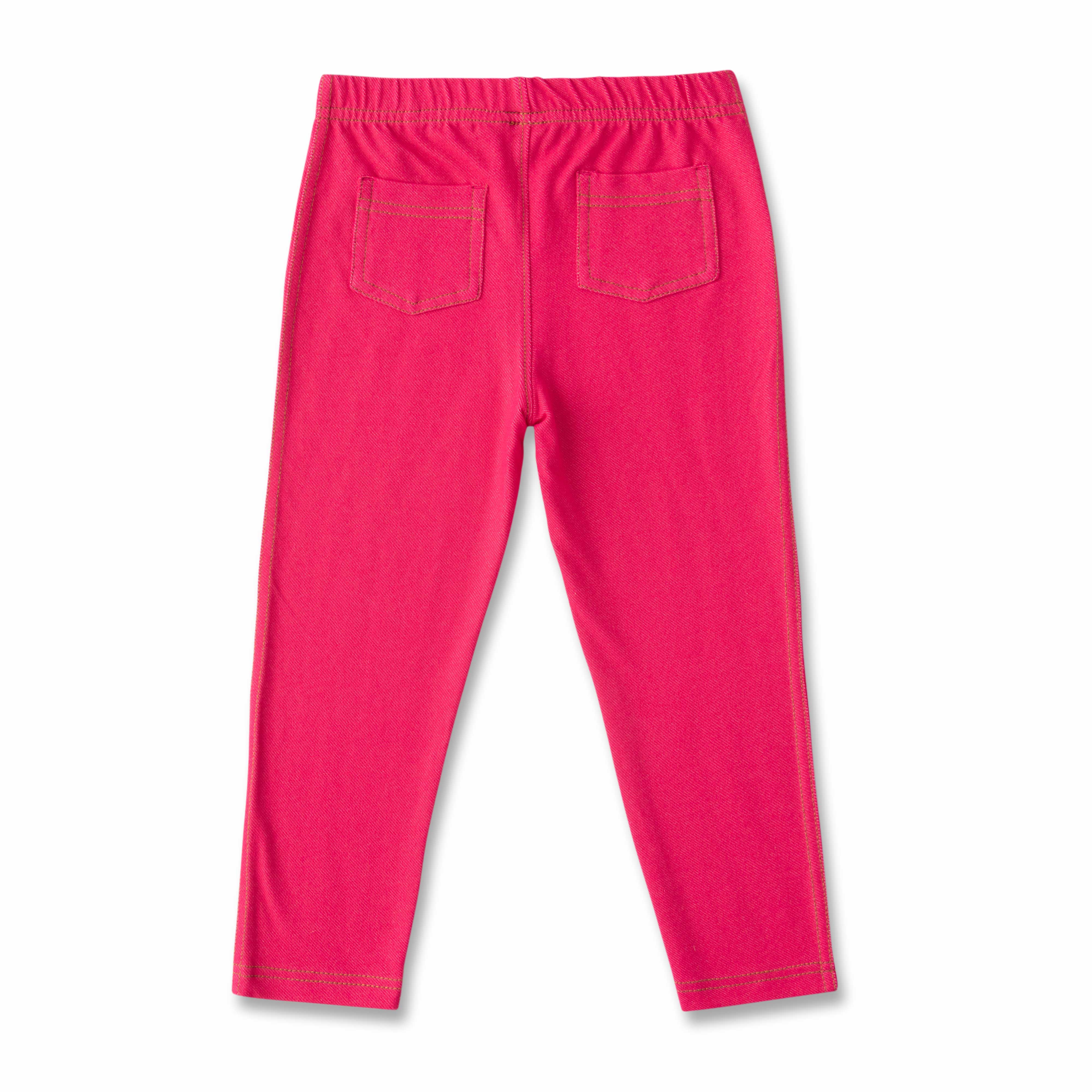 Girl's Cotton Stretch Jeggings – High Waist, Slim Fit, Back Pockets, Fuchsia