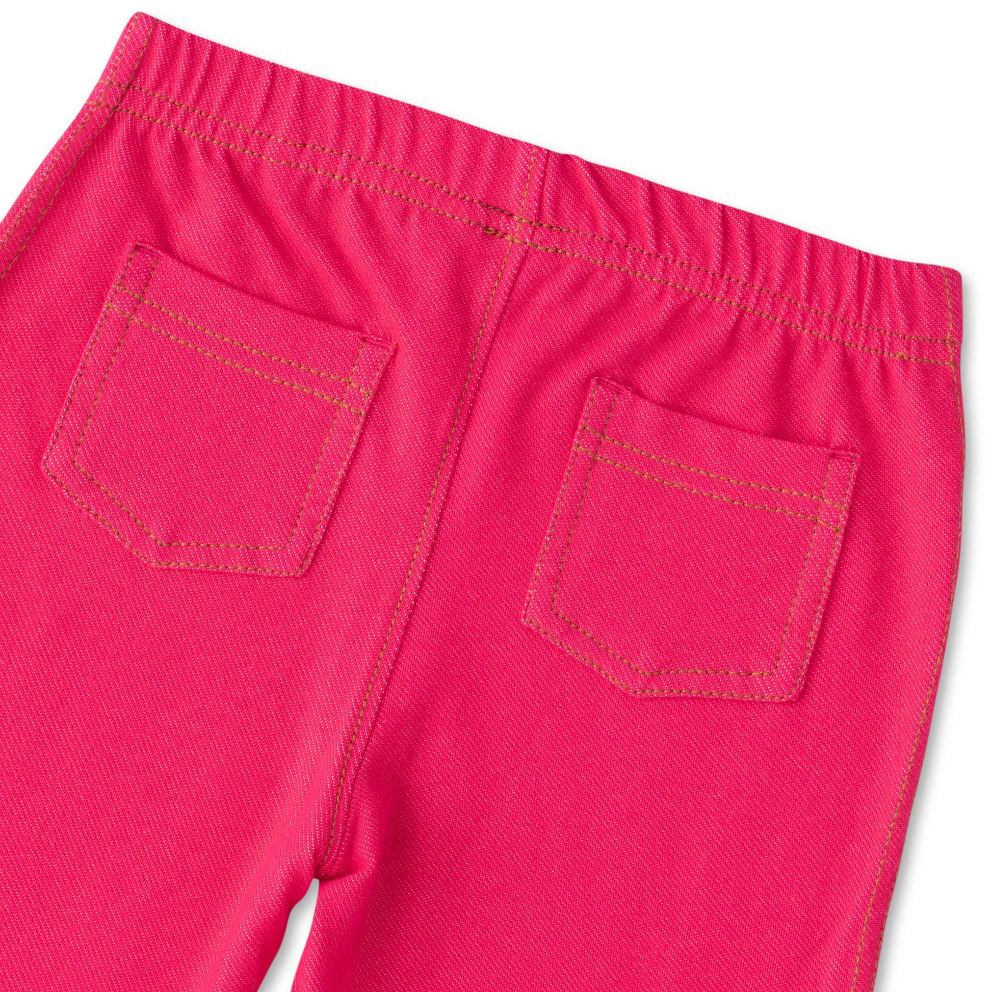 Girl's Cotton Stretch Jeggings – High Waist, Slim Fit, Back Pockets, Fuchsia