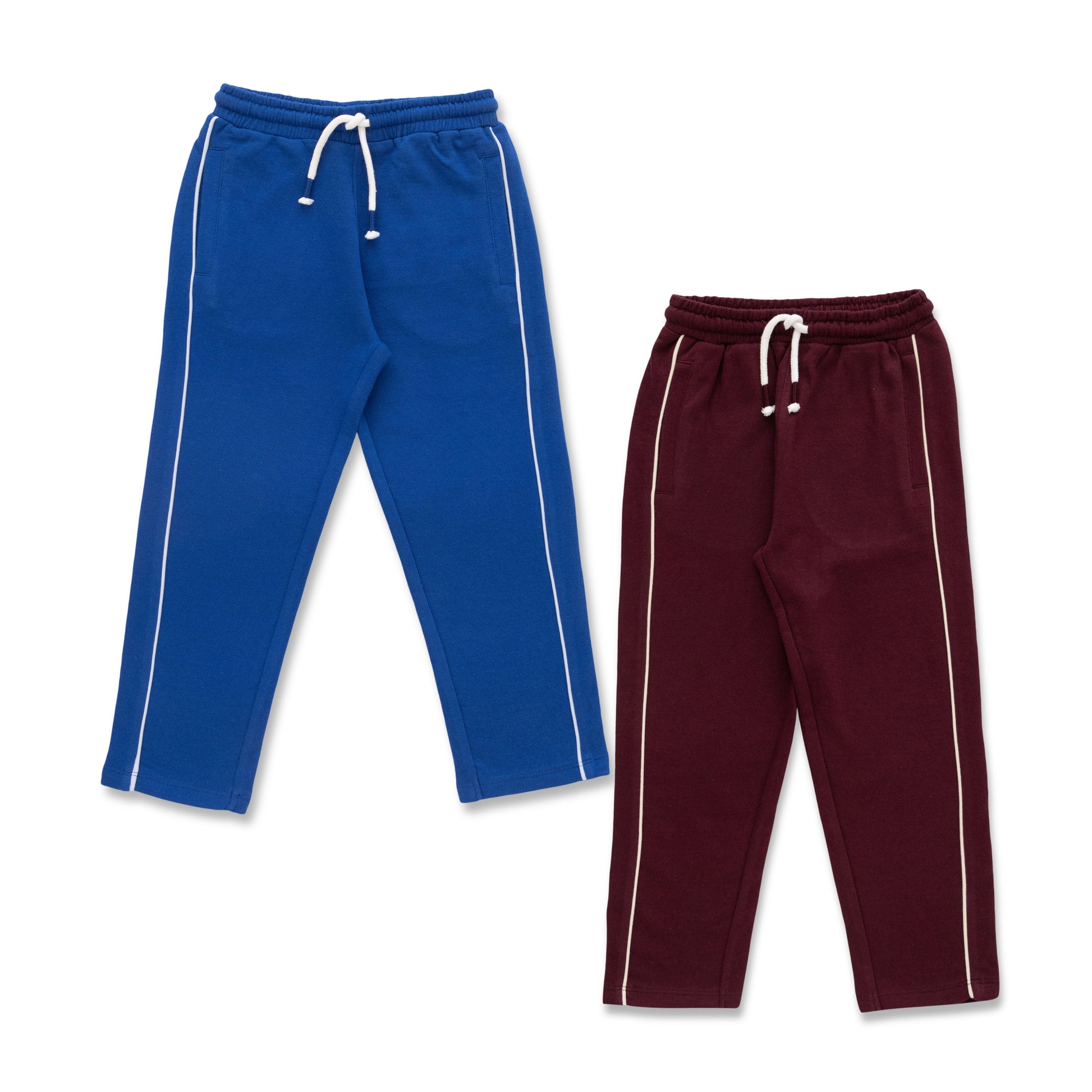 "Boys' 2-Pack Track Pants with Contrast Piping – Blue & Maroon"