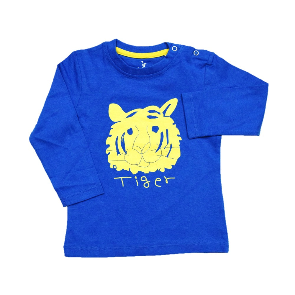 Baby Boys' Blue Long Sleeve T-Shirt - Yellow "Tiger" Graphic Print