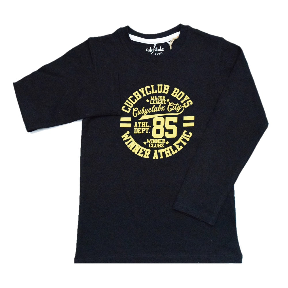 Kids' Black Long Sleeve T-Shirt - "Winner Athletic 85" Graphic Print