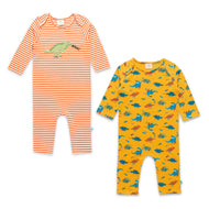 "Baby Boys' 2-Pack Dinosaur Print & Striped Rompers – Long Sleeve Cotton Rompers"