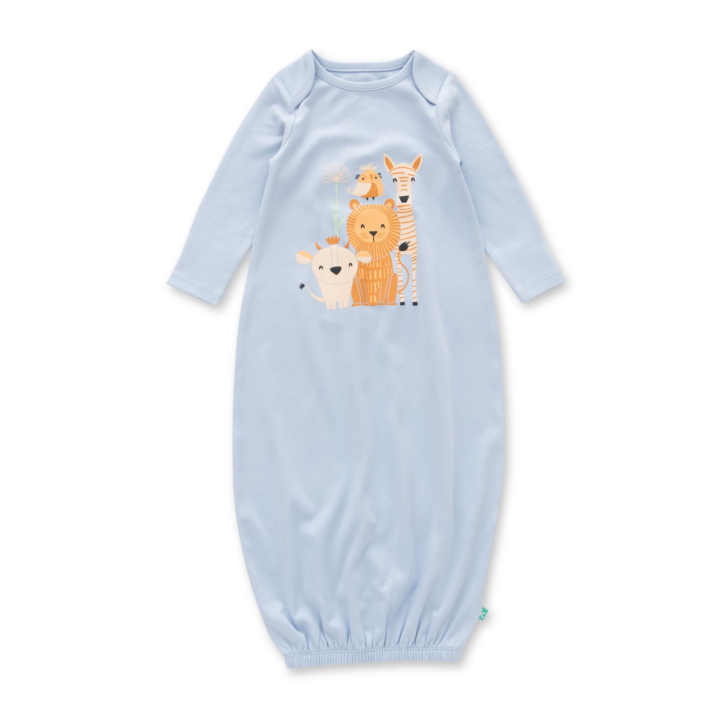 "Baby Boys Blue Sleep Gown with Animal Print – Long Sleeve Organic Cotton Sleepsuit "