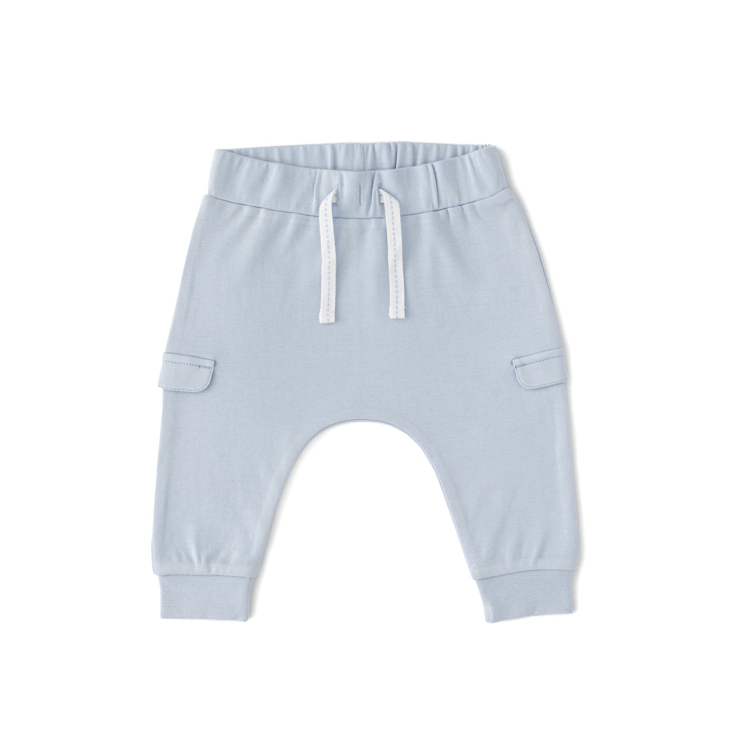 "Baby Boys Light Blue Organic Cotton Cargo Jogger Pants with Drawstring & Side Pockets"
