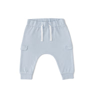 "Baby Boys Light Blue Organic Cotton Cargo Jogger Pants with Drawstring & Side Pockets"