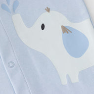 "Baby Boys Organic Cotton Light Blue Romper with Safari Animal Print"