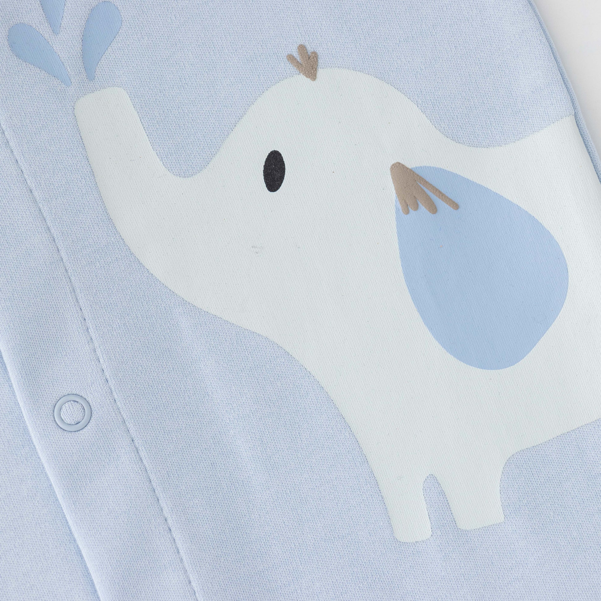 "Baby Boys Organic Cotton Light Blue Romper with Safari Animal Print"