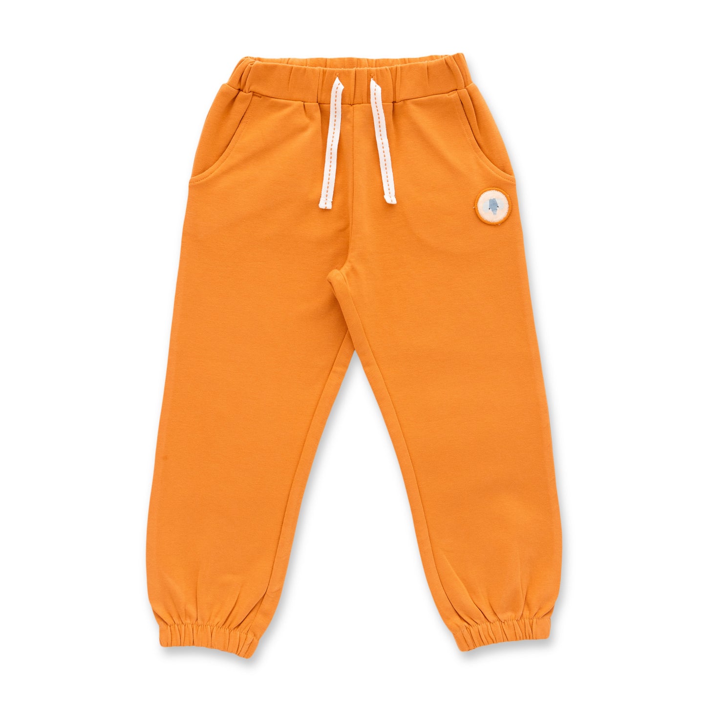 "Baby Boys Organic Cotton Printed T-Shirt with Pocket & Solid Jogger Pants Set – White & Orange"
