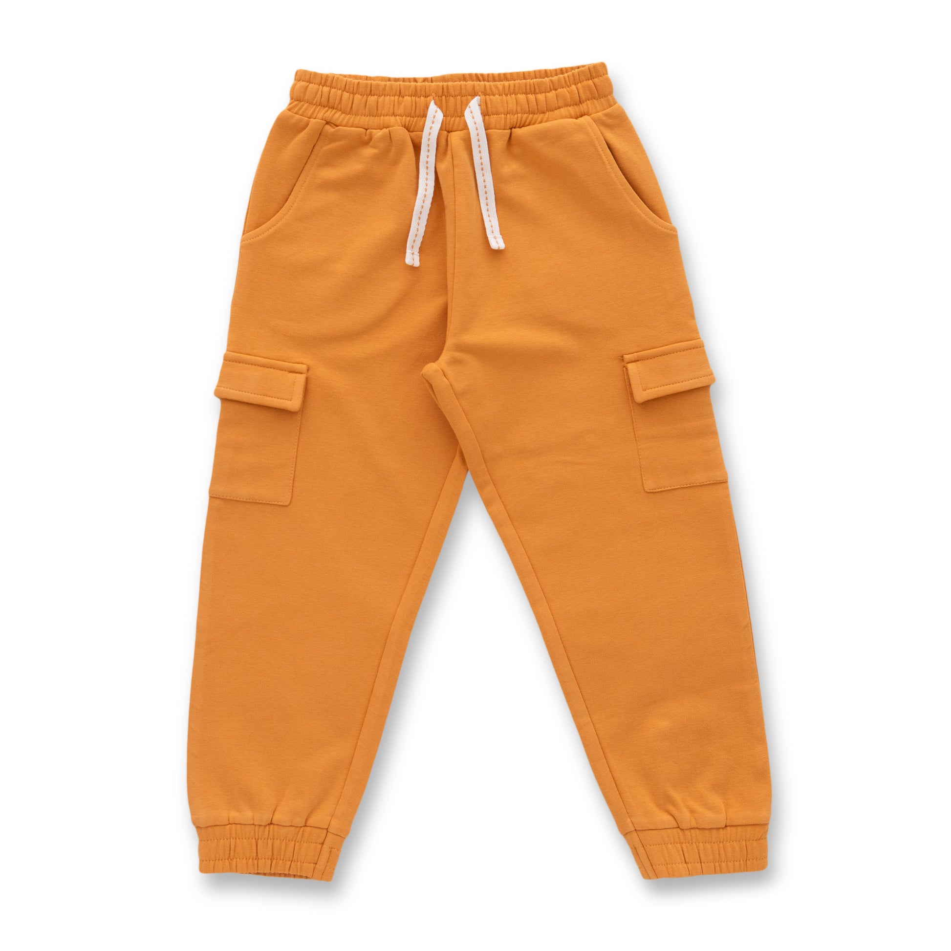 "Baby Boys Organic Cotton Cargo Jogger Pants with Drawstring & Side Pockets – Mustard Yellow"
