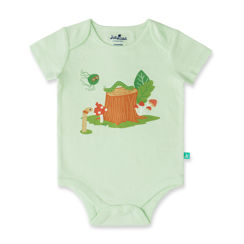 "Baby Boys Organic Cotton Green Bodysuit with Forest Print"