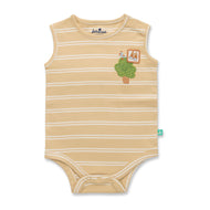 "Baby Boys Organic Cotton Beige Striped Sleeveless Bodysuit with Tree & Bird Patch"