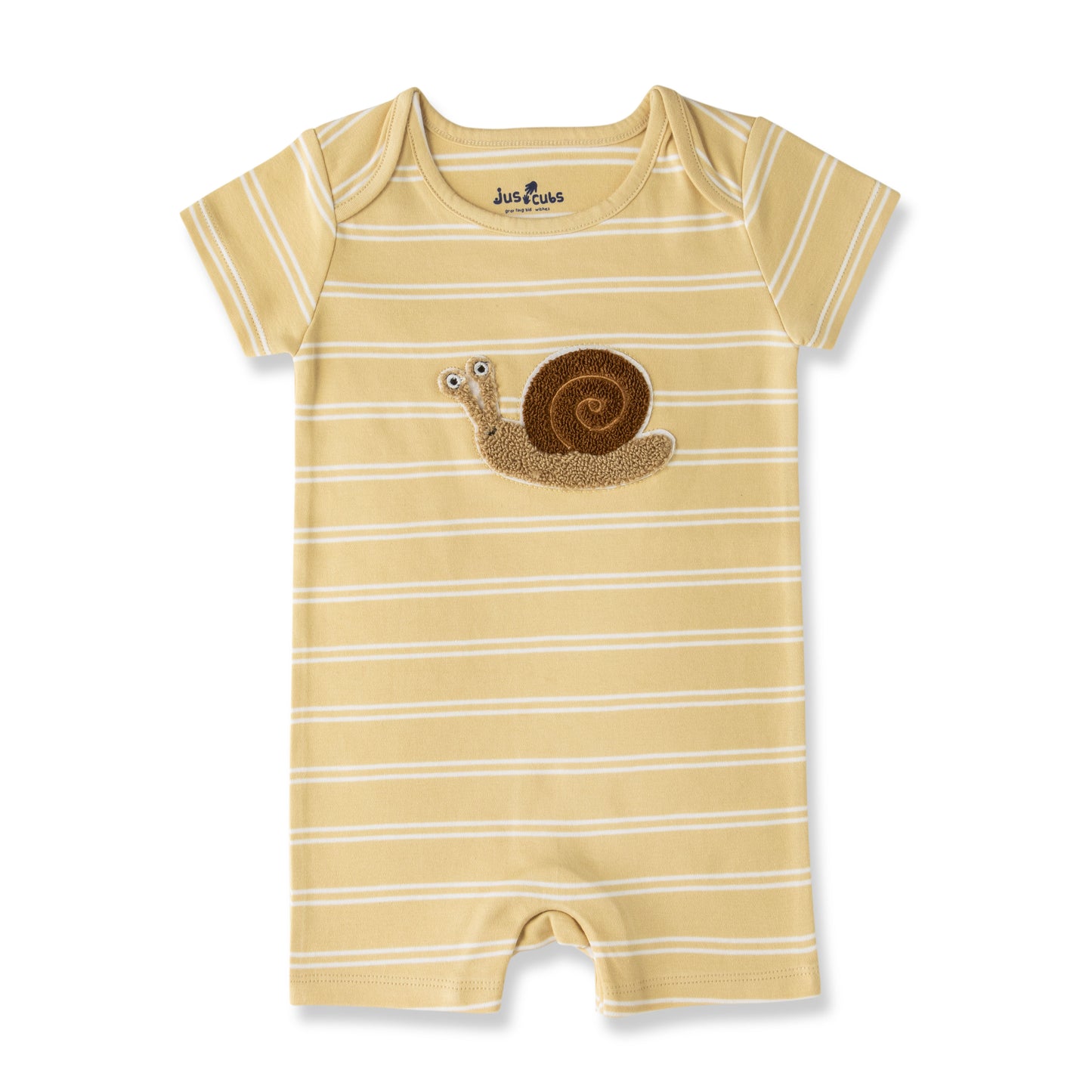 "Baby Boys Organic Cotton Beige Striped Romper with Snail Patch"