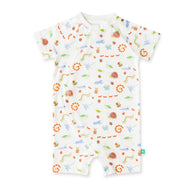 "Baby Boys White Organic Cotton Romper with Colorful Insect Print & Front Snap Buttons"